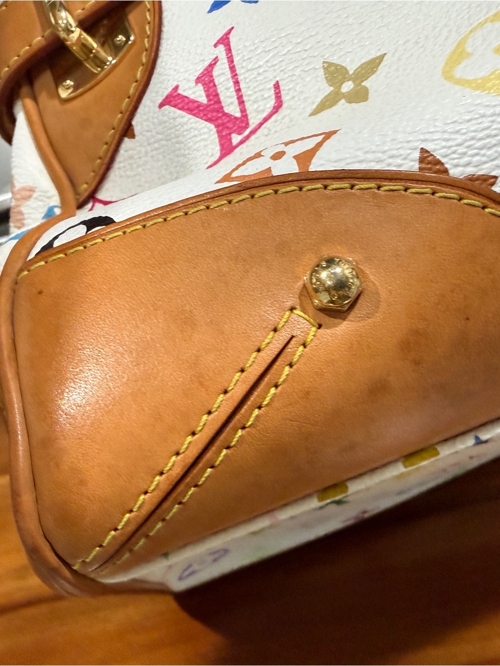 Louis Vuitton White Murakami Claudia Multicolor Monogram with Tan Trim - Picture 9 of 10